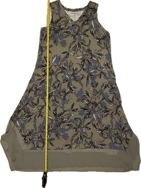 LOGO by Lori Goldstein Olive & Gray Floral A-line Sleeveless Dress (NWOT)